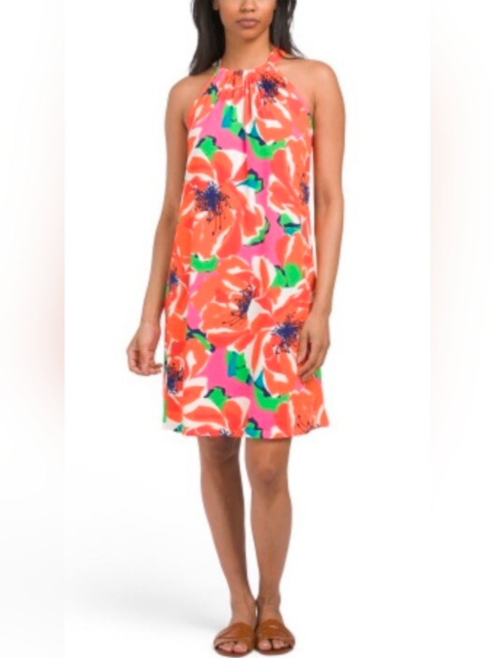 Trina Turk Juju Botanical Medley Swim Coverup Halter Mini Jersey Dress L